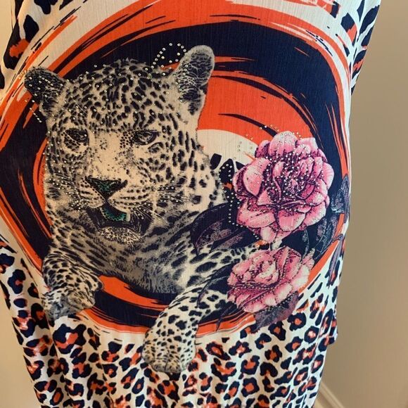 Leopard, Roses, Lace and Rhinestone Dress Sz L - Picture 3 of 6